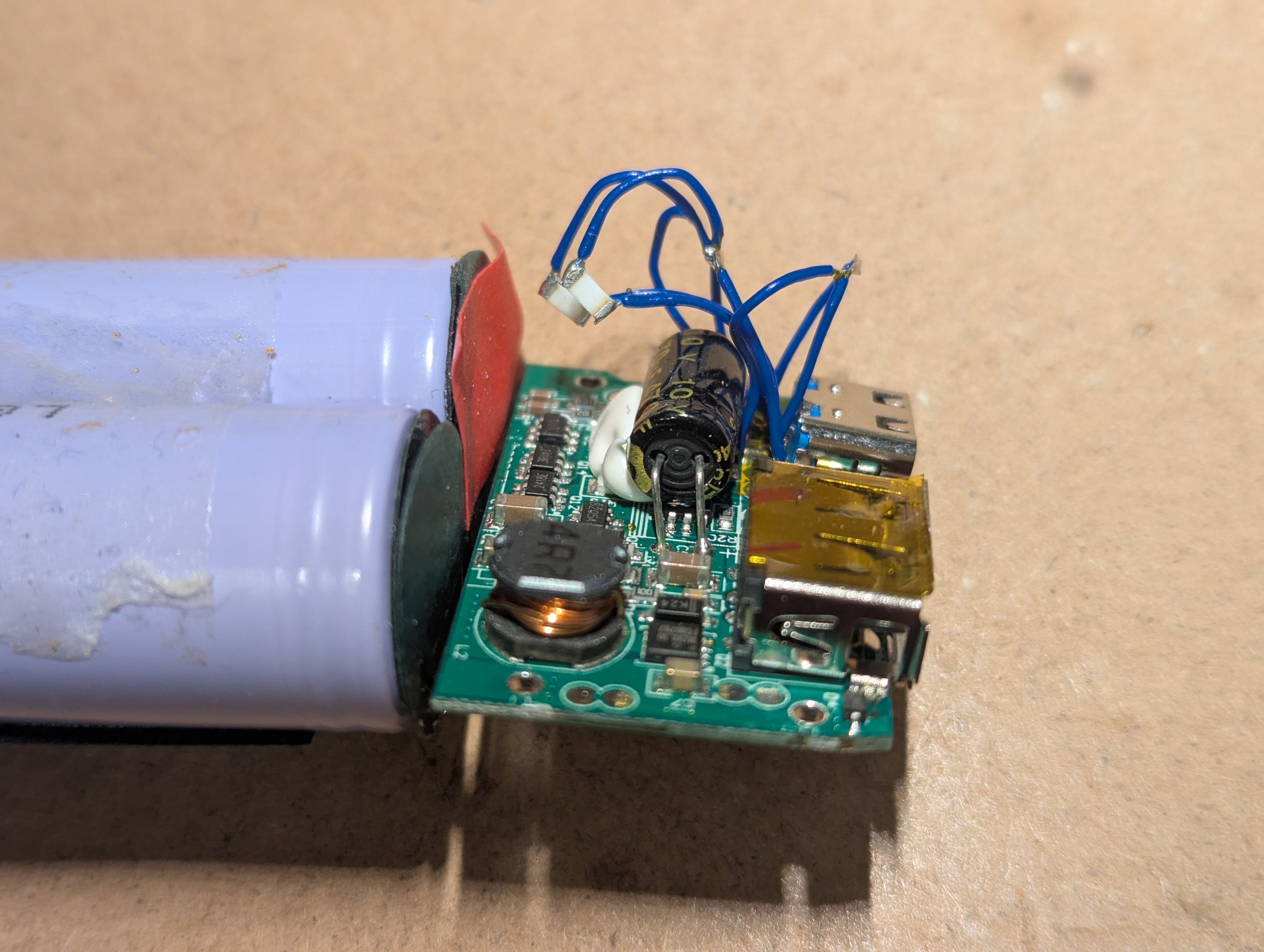 Wires soldered between connector and board